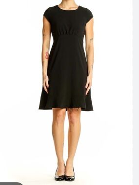 Banana Republic Black Cap Sleeve Empire Waist Wool Blend Knit Dress Classic Knee